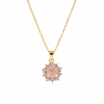 Pink Crystal & Cubic Zirconia Flower Pendant Necklace