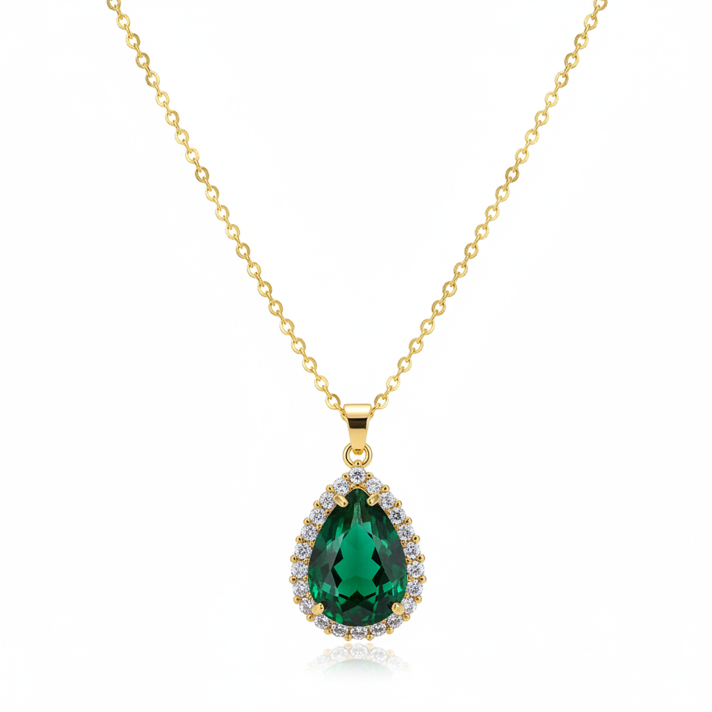 Green Crystal & Cubic Zirconia Drop Pendant Necklace