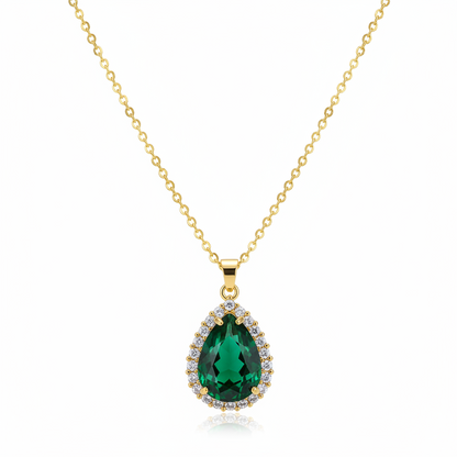 Green Crystal & Cubic Zirconia Drop Pendant Necklace