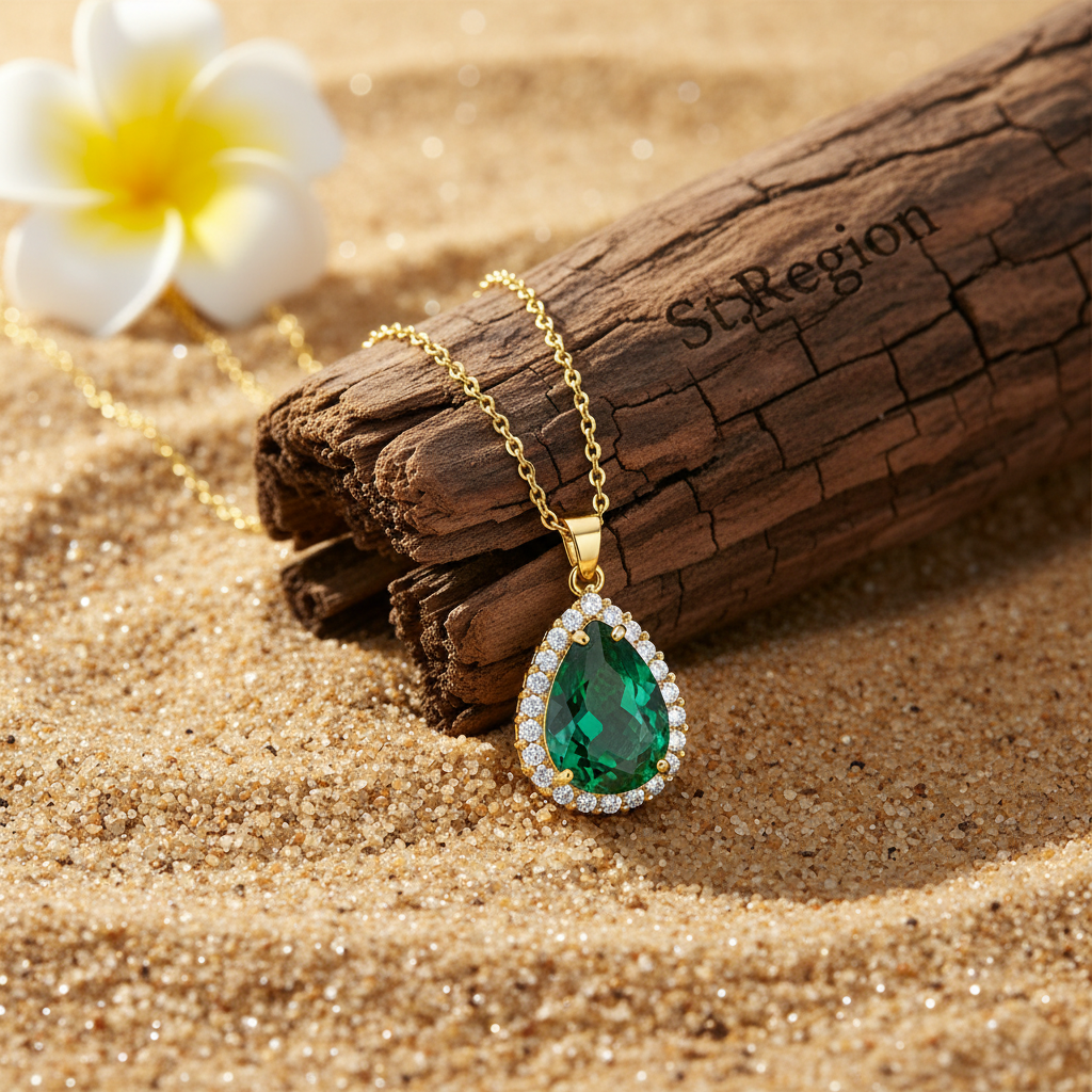 Green Crystal & Cubic Zirconia Drop Pendant Necklace