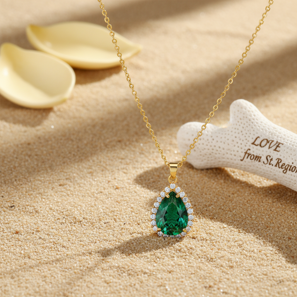 Green Crystal & Cubic Zirconia Drop Pendant Necklace