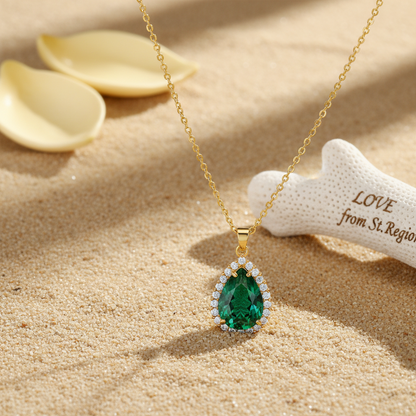 Green Crystal & Cubic Zirconia Drop Pendant Necklace