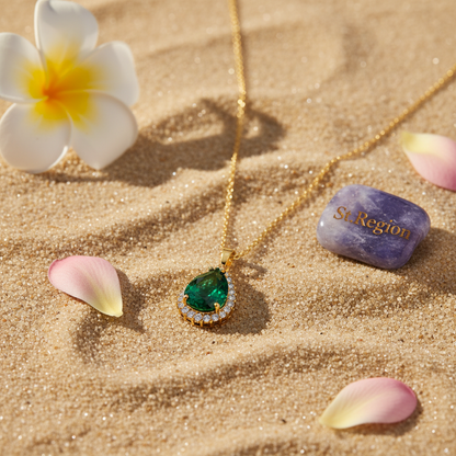 Green Crystal & Cubic Zirconia Drop Pendant Necklace