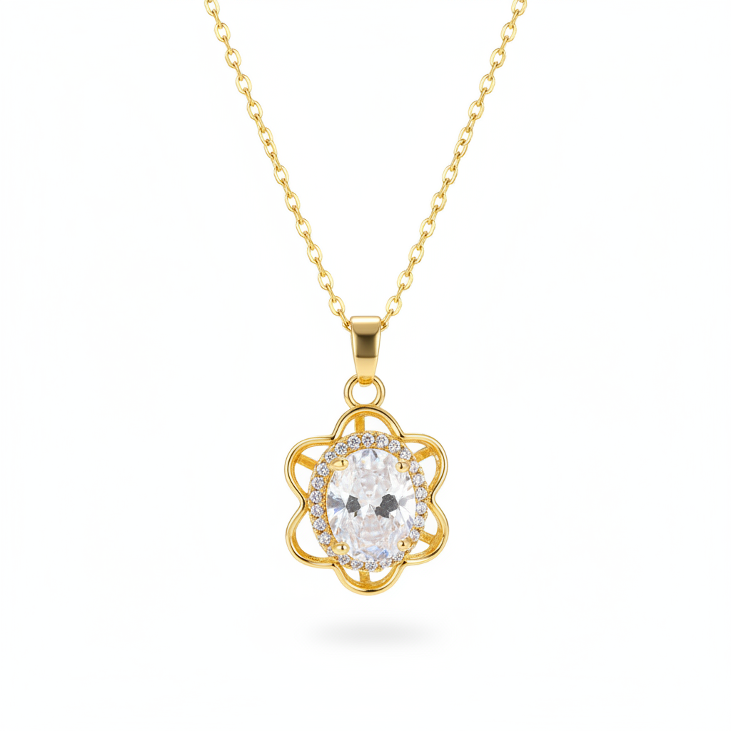 Crystal & Cubic Zirconia Goldtone Oval Flower Pendant Necklace