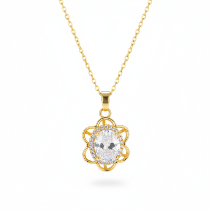 Crystal & Cubic Zirconia Goldtone Oval Flower Pendant Necklace
