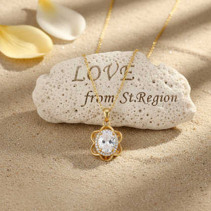 Crystal & Cubic Zirconia Goldtone Oval Flower Pendant Necklace