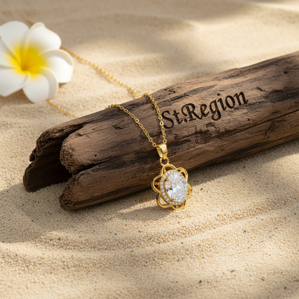 Crystal & Cubic Zirconia Goldtone Oval Flower Pendant Necklace