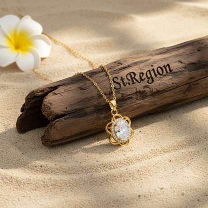 Crystal & Cubic Zirconia Goldtone Oval Flower Pendant Necklace