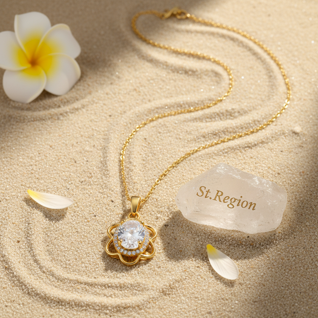 Crystal & Cubic Zirconia Goldtone Oval Flower Pendant Necklace