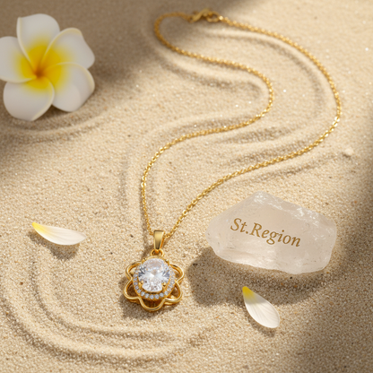 Crystal & Cubic Zirconia Goldtone Oval Flower Pendant Necklace
