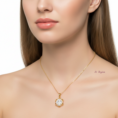 Crystal & Cubic Zirconia Goldtone Oval Flower Pendant Necklace