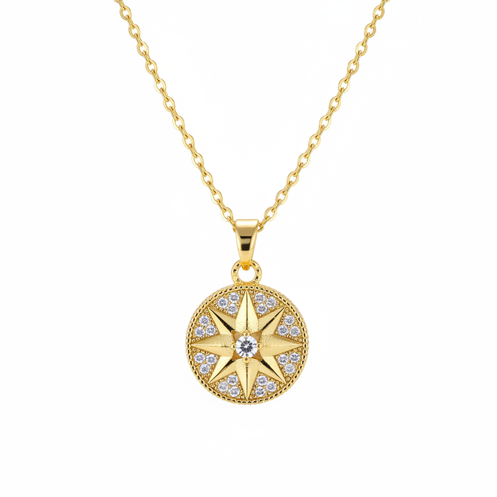 Cubic Zirconia & Goldtone Star Round Pendant Necklace