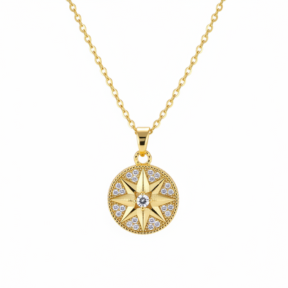 Cubic Zirconia & Goldtone Star Round Pendant Necklace