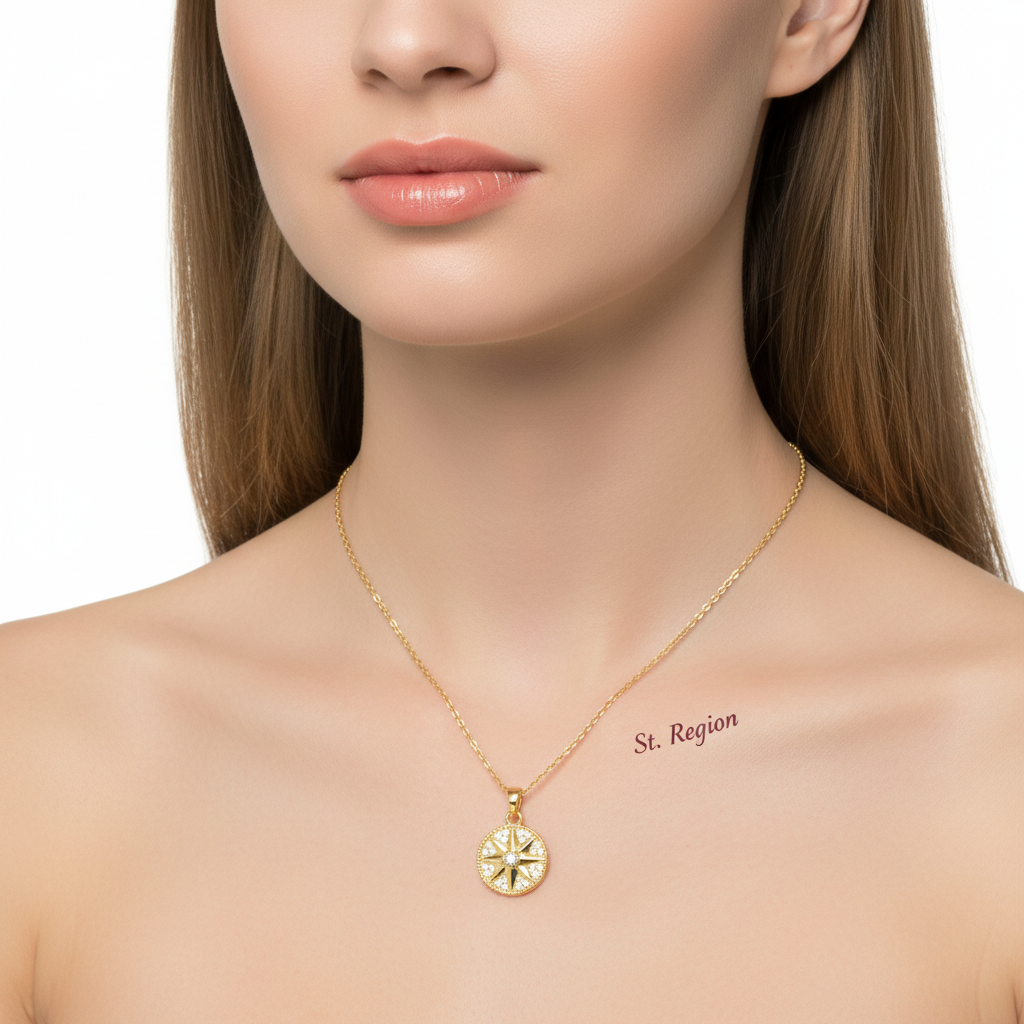 Cubic Zirconia & Goldtone Star Round Pendant Necklace