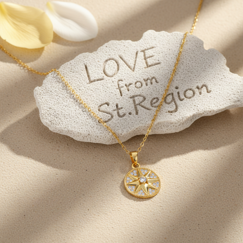 Cubic Zirconia & Goldtone Star Round Pendant Necklace