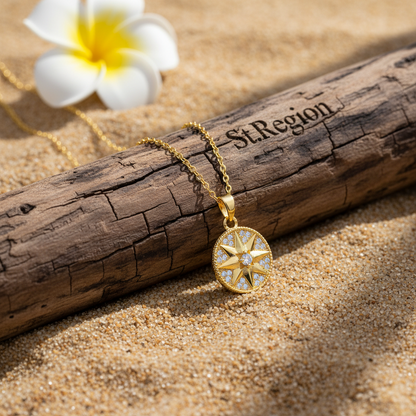 Cubic Zirconia & Goldtone Star Round Pendant Necklace