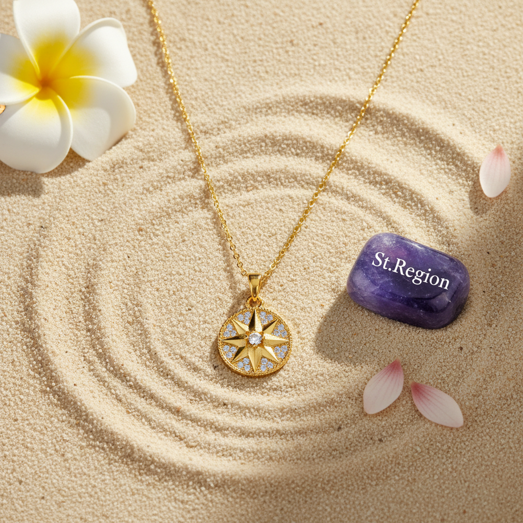 Cubic Zirconia & Goldtone Star Round Pendant Necklace