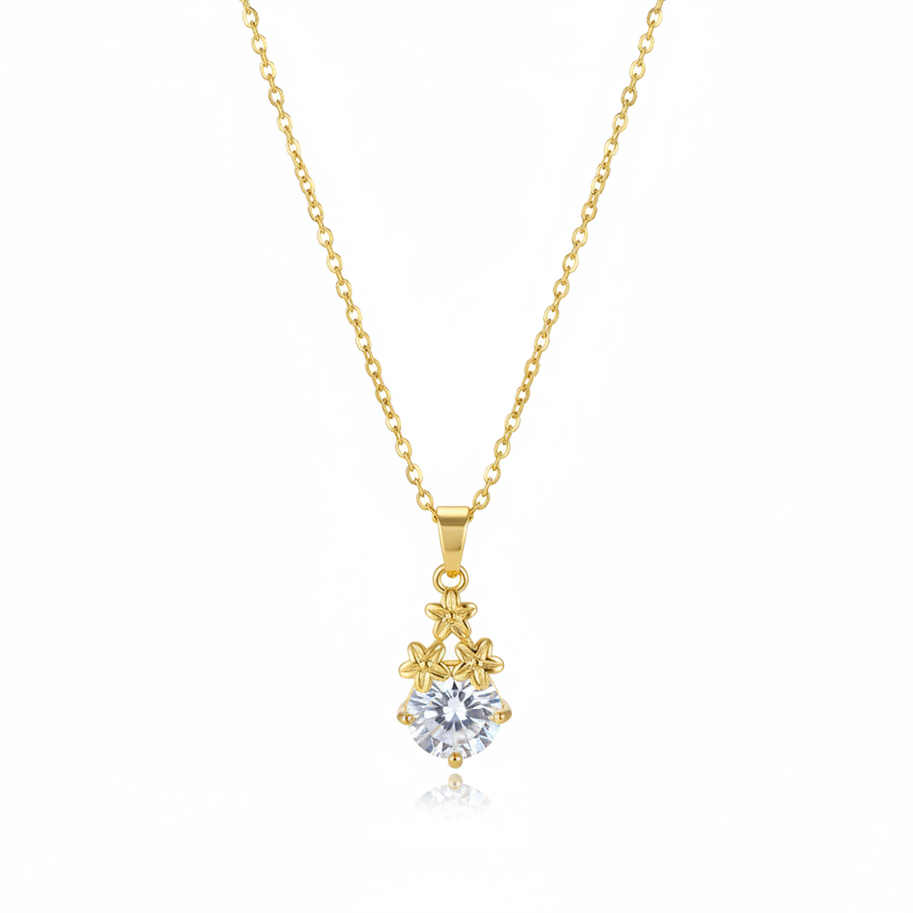 Crystal & Goldtone Flower Cluster Pendant Necklace