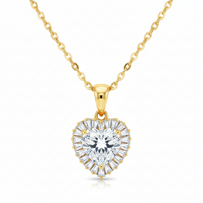 Clear Crystal & Goldtone Heart Halo Pendant Necklace