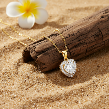 Clear Crystal & Goldtone Heart Halo Pendant Necklace