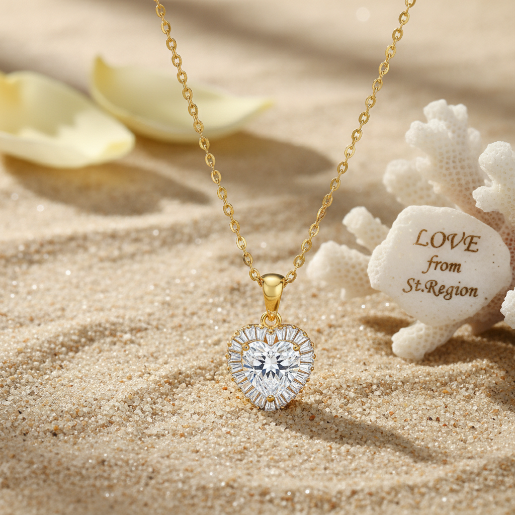 Clear Crystal & Goldtone Heart Halo Pendant Necklace