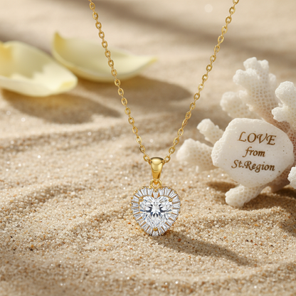 Clear Crystal & Goldtone Heart Halo Pendant Necklace
