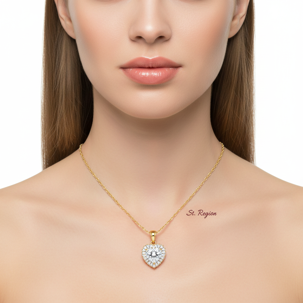Clear Crystal & Goldtone Heart Halo Pendant Necklace