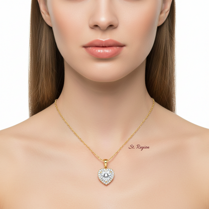 Clear Crystal & Goldtone Heart Halo Pendant Necklace