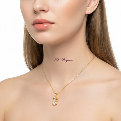 Pear-cut Crystal & Goldtone Bow Pendant Necklace