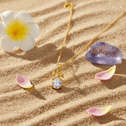 Pear-cut Crystal & Goldtone Bow Pendant Necklace