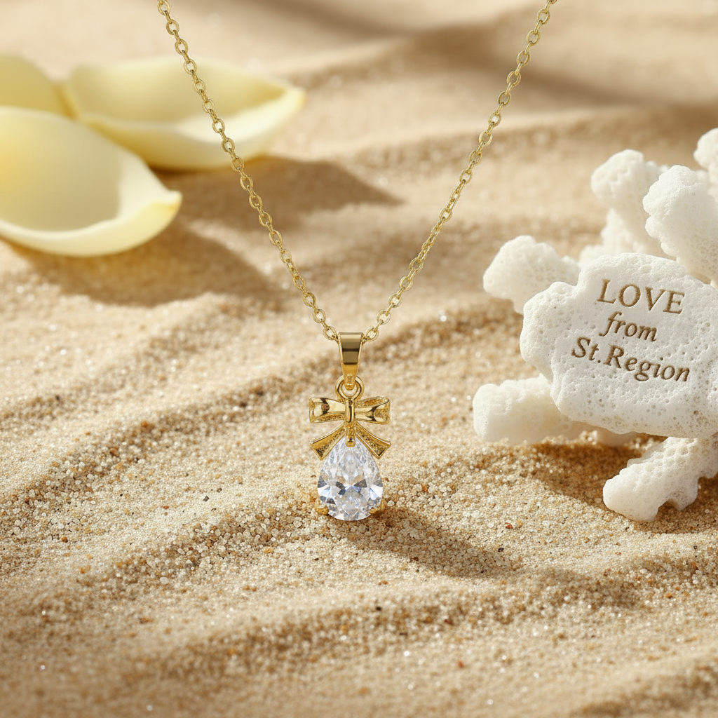 Pear-cut Crystal & Goldtone Bow Pendant Necklace