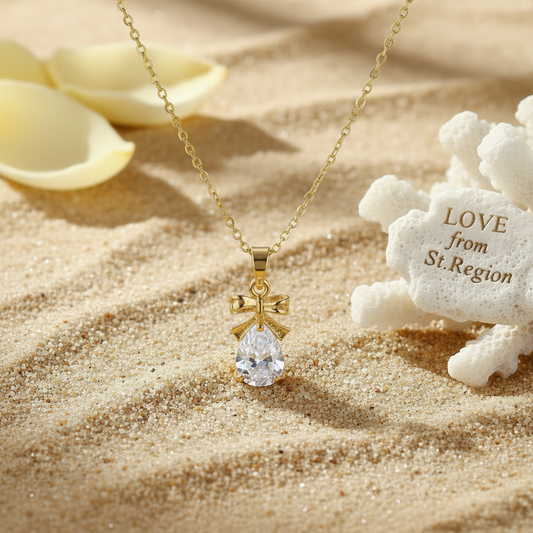 Pear-cut Crystal & Goldtone Bow Pendant Necklace