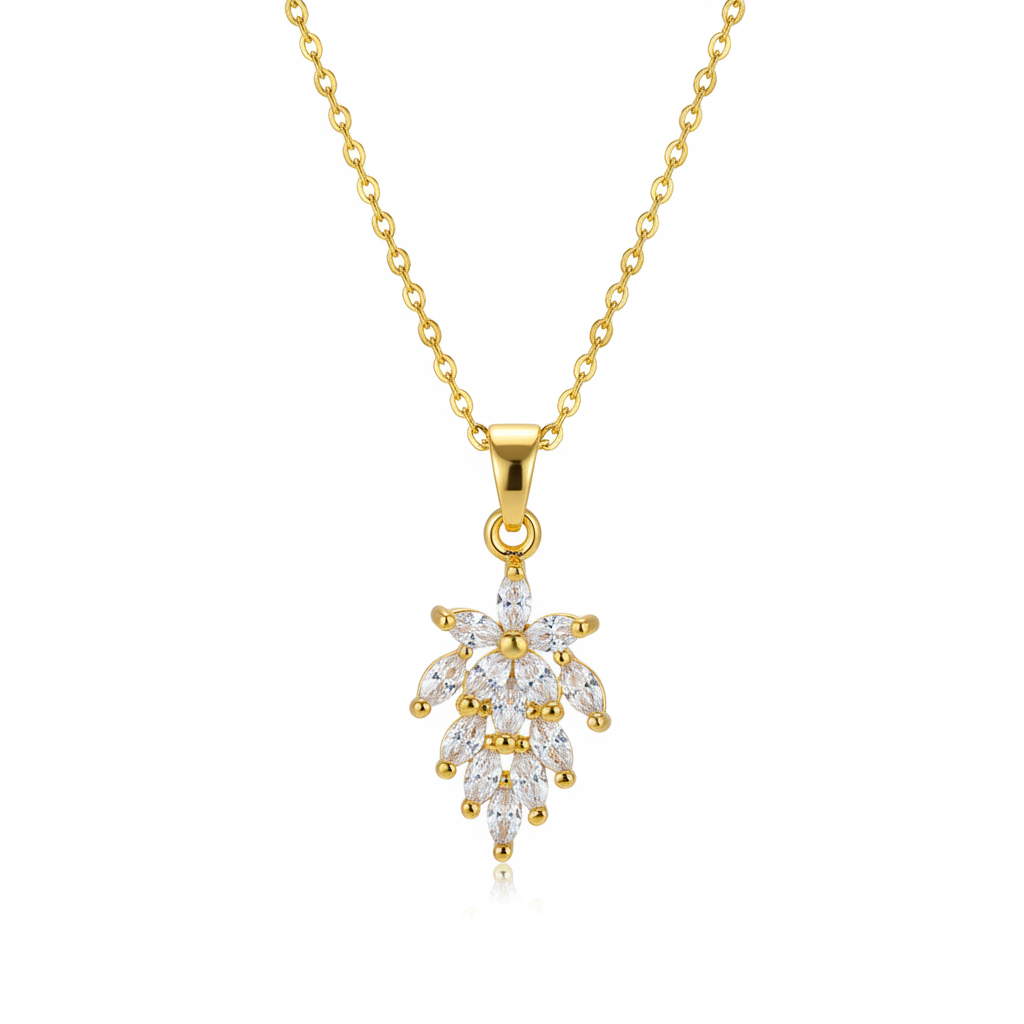 Crystal & Goldtone Botanical Pendant Necklace
