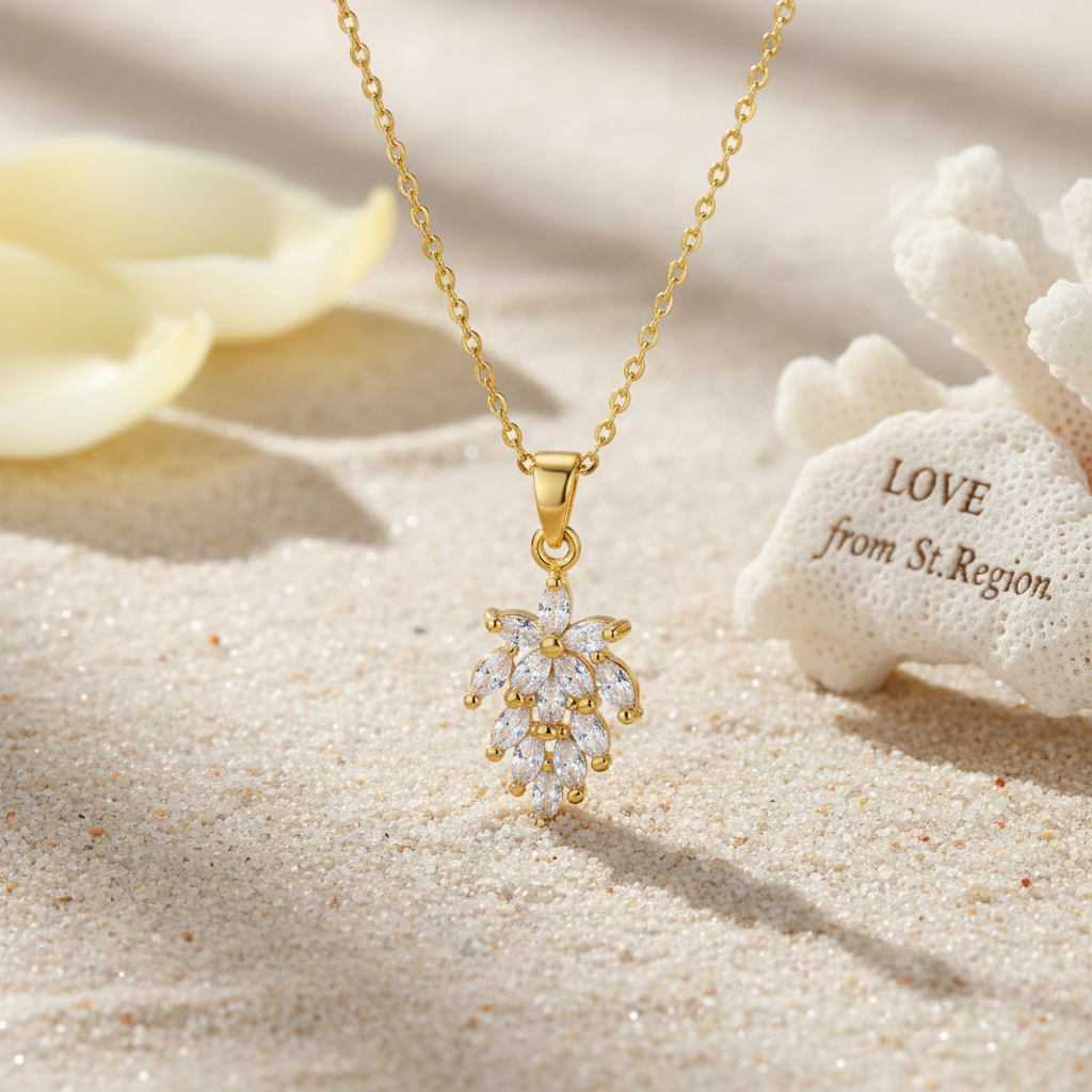 Crystal & Goldtone Botanical Pendant Necklace