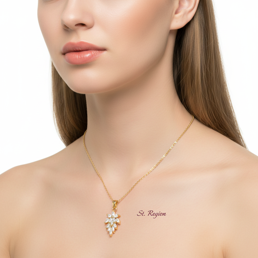 Crystal & Goldtone Botanical Pendant Necklace