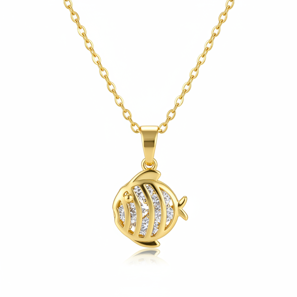Crystal & Goldtone Fish Pendant Necklace