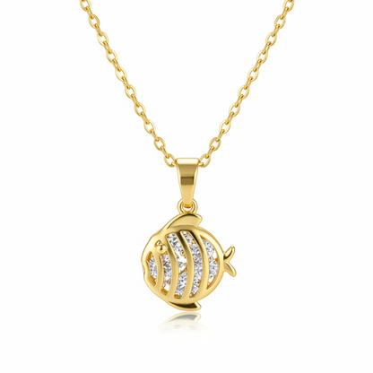 Crystal & Goldtone Fish Pendant Necklace