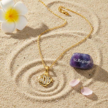 Crystal & Goldtone Fish Pendant Necklace