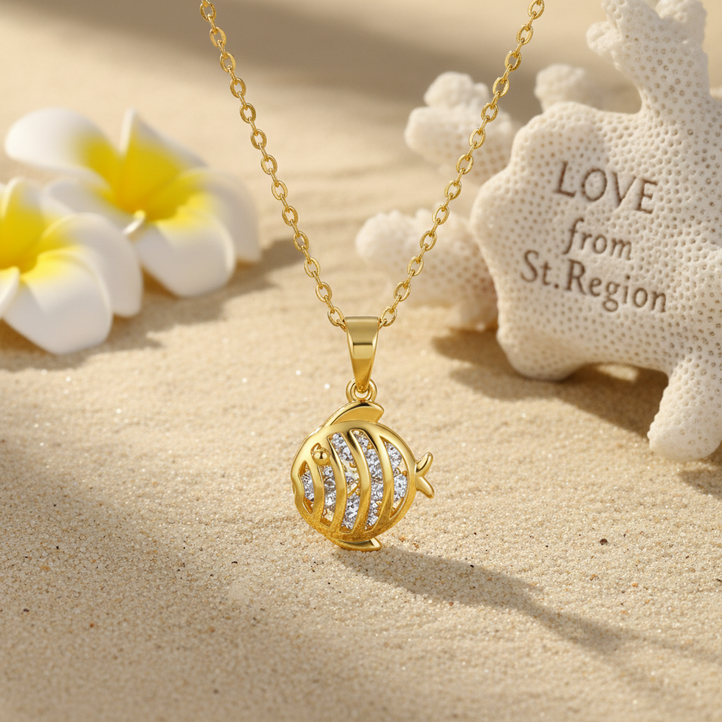 Crystal & Goldtone Fish Pendant Necklace