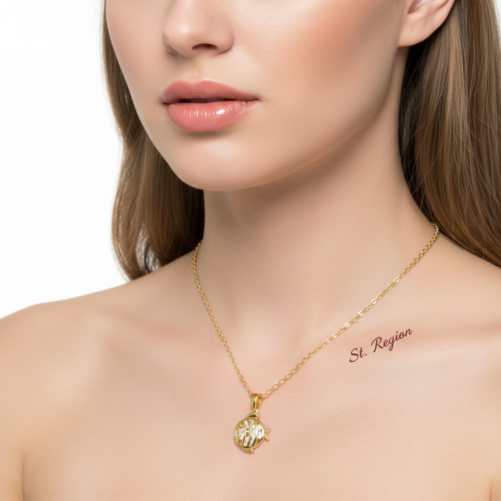 Crystal & Goldtone Fish Pendant Necklace