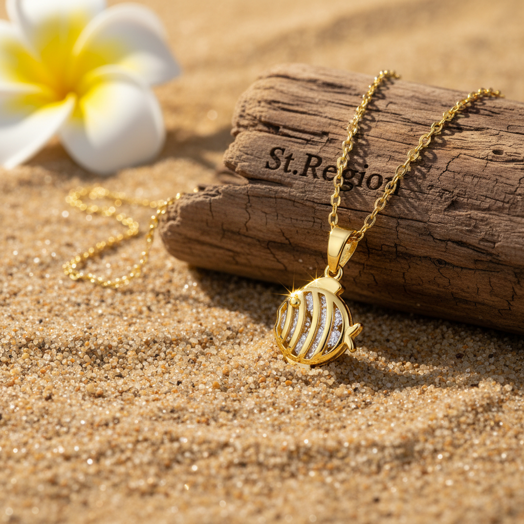 Crystal & Goldtone Fish Pendant Necklace