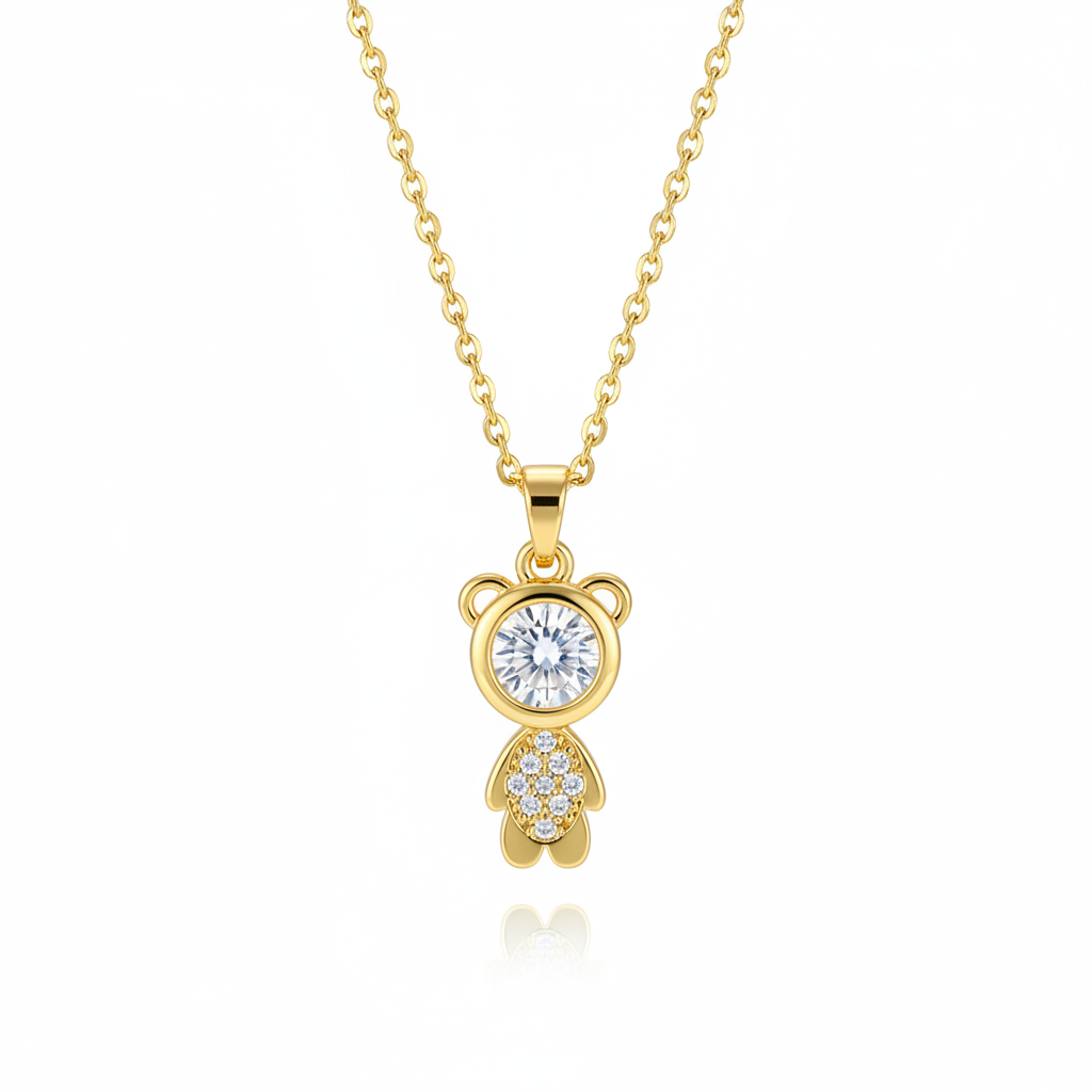 Crystal & Goldtone Bear Pendant Necklace