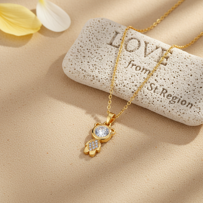 Crystal & Goldtone Bear Pendant Necklace