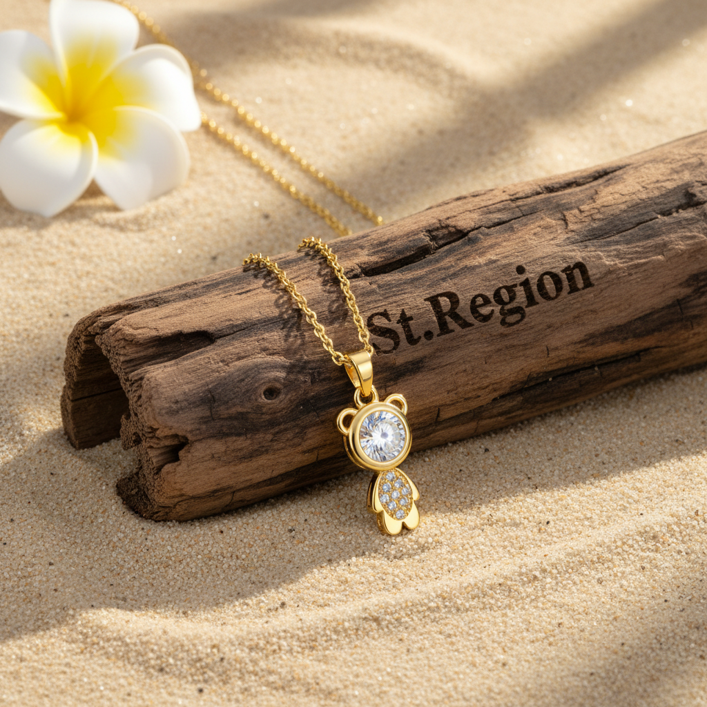 Crystal & Goldtone Bear Pendant Necklace