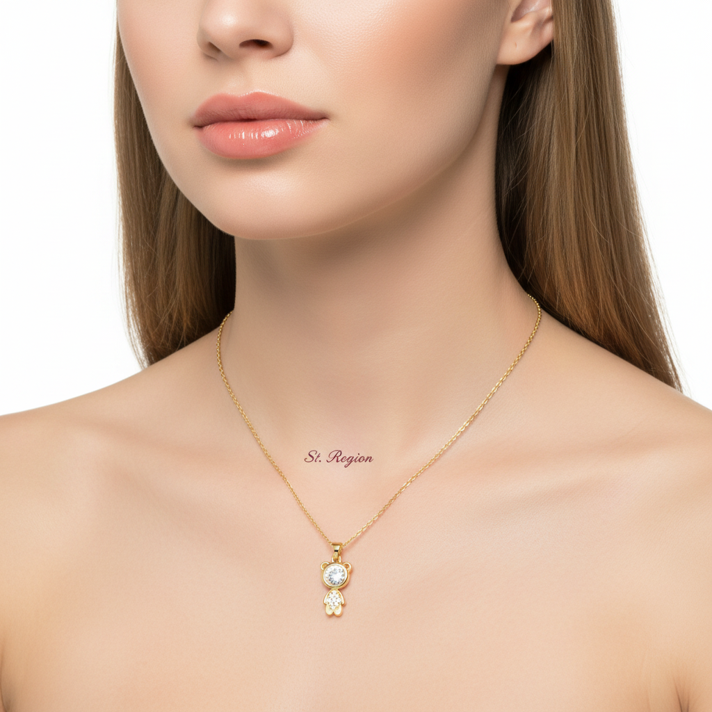 Crystal & Goldtone Bear Pendant Necklace