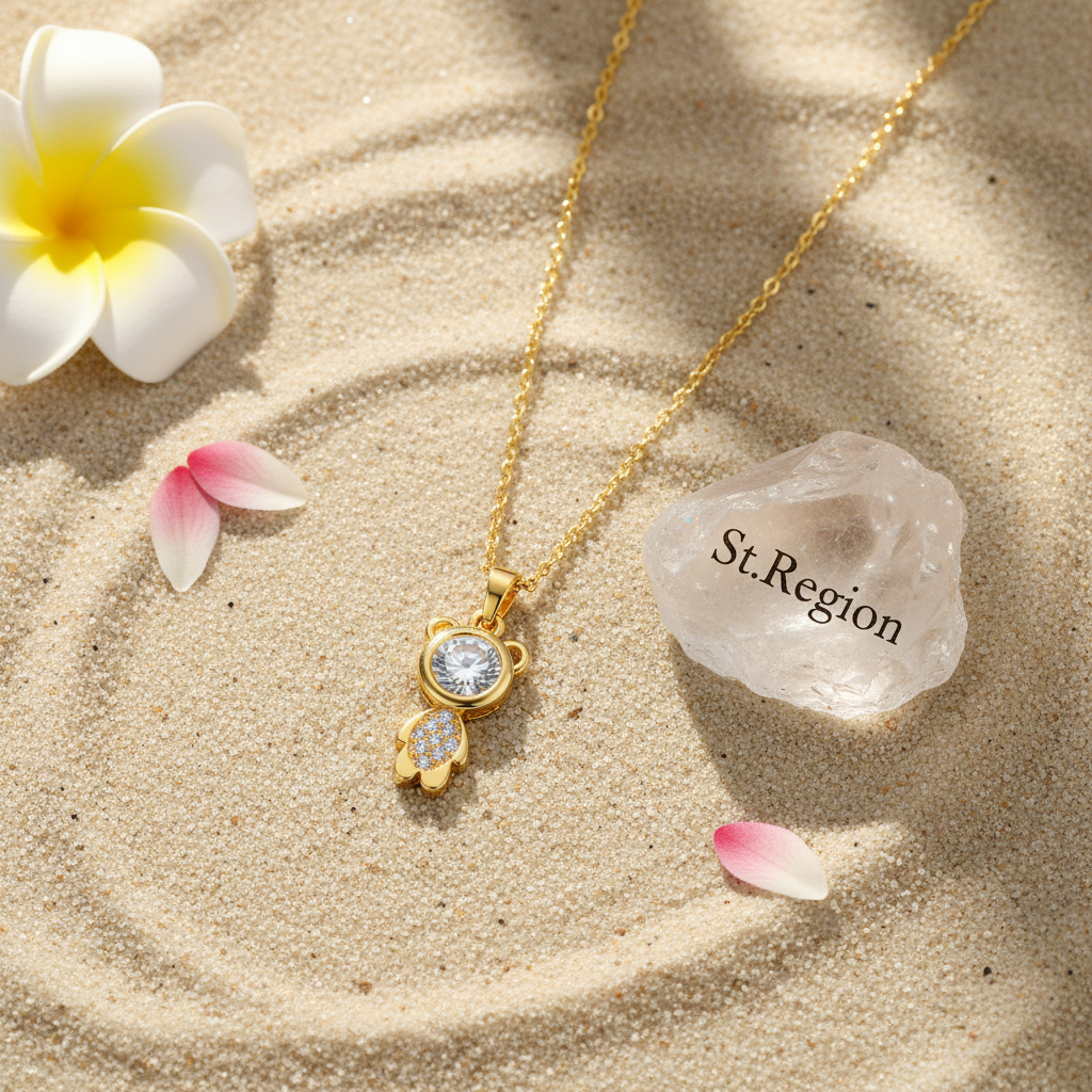 Crystal & Goldtone Bear Pendant Necklace