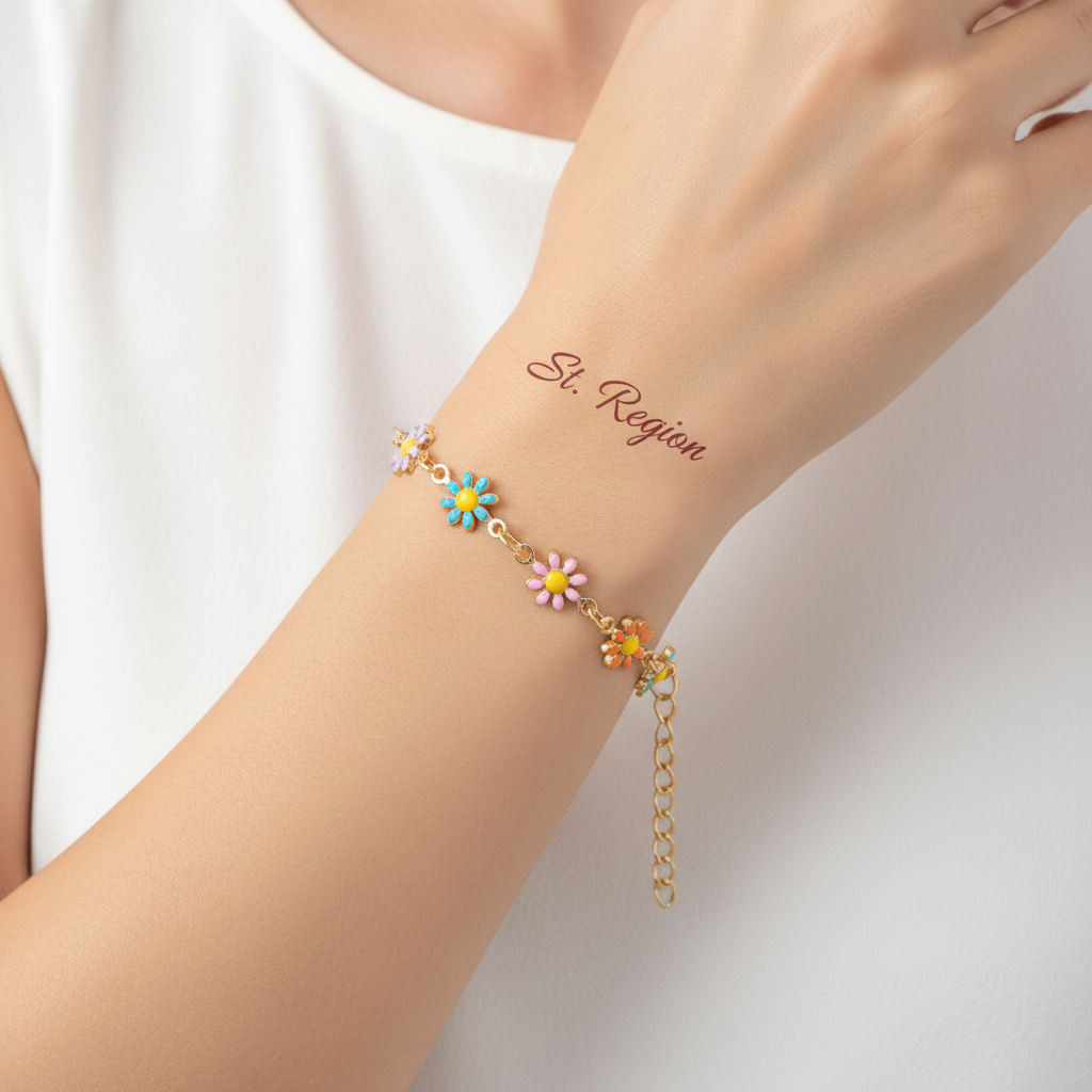 Blue Multicolor Enamel & Goldtone Mum Station Bracelet
