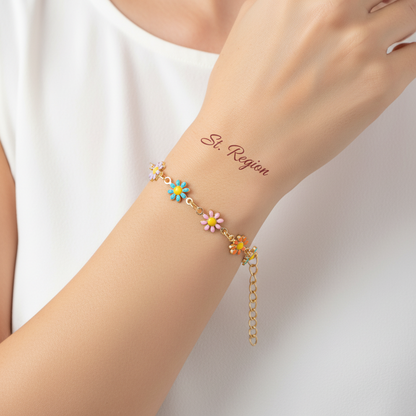 Blue Multicolor Enamel & Goldtone Mum Station Bracelet