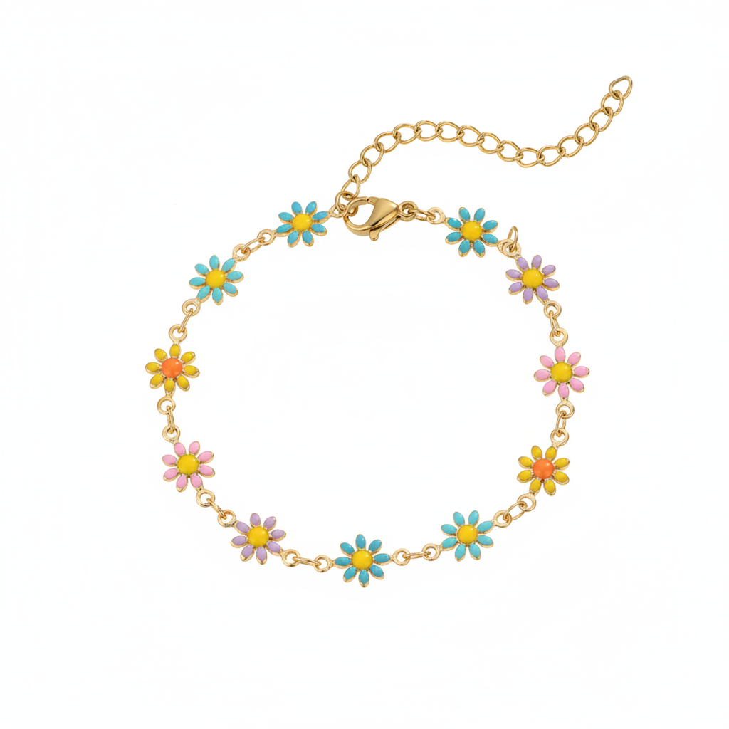 Blue Multicolor Enamel & Goldtone Mum Station Bracelet