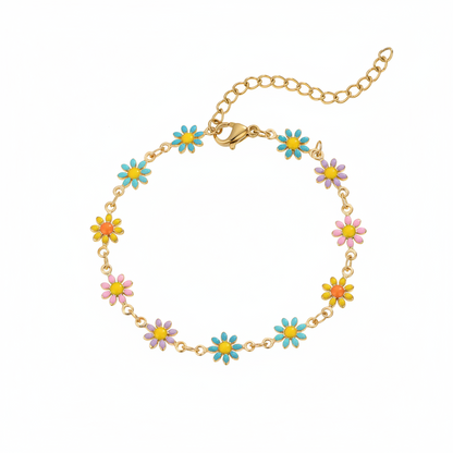 Blue Multicolor Enamel & Goldtone Mum Station Bracelet